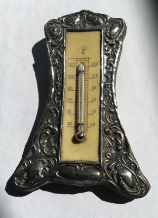 Antique Solid Silver Desktop Thermometer Hallmarked Chester