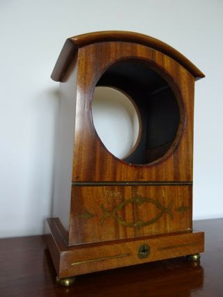 A Good Quality Early 19th C Brass Bound Mahogany Clock Case Only On Brass Feet.