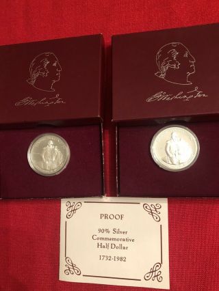 1982 - S George Washington Commemorative Silver Half Dollar Proof (2) Qty Coins