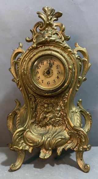 Ca.  1900 Antique French Rococo Style Victorian Shelf Mantel Old Boudoir Clock
