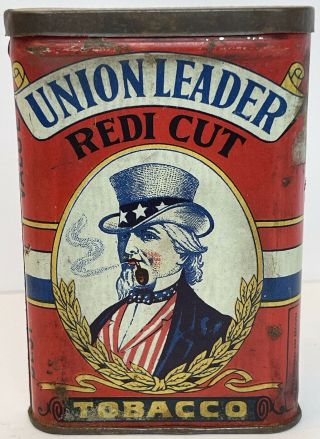 Antique Vtg Early Union Leader Redi Cut Uncle Sam Pipe & Cigarette Tobacco Tin