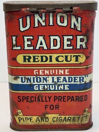 Antique Vtg Early Union Leader Redi Cut UNCLE SAM Pipe & Cigarette Tobacco Tin 3
