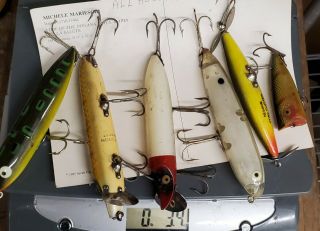 6 Vintage Heddon Fishing Lures Chugger Jr Zara Spook Vamp Spook Dying Flutter