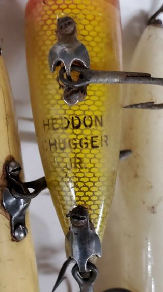 6 Vintage HEDDON Fishing Lures Chugger Jr Zara Spook Vamp Spook Dying Flutter 2