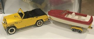 Vintage Tonka Jeepster Runabout W/ Boat And Trailer 2460 1960s