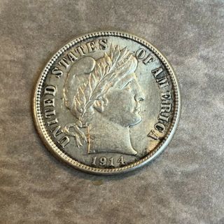 1914 - P Barber Dime Au Almost Unc Details 10c Silver Coin