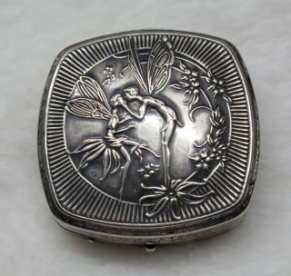 Antique Silver Plate Art Nouveau Ladies Compact By Djer Kiss Kissing Faries