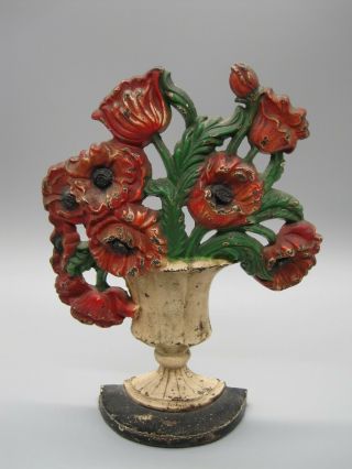 Antique Vintage Hubley Red Poppies Floral Cast Iron Doorstop 440 - 3.  4 Lbs