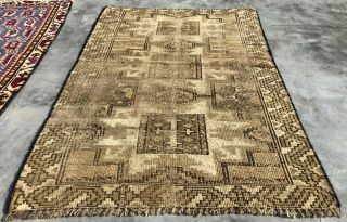 Distressed Antique Hand Knotted Turkish Kurdish Wool Area Rug 4 X 3 Ft