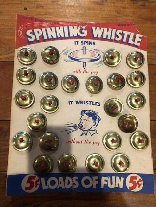 Antique Vintage 40s - 50s 24 Toy Whistles Tops Store Display Cardboard