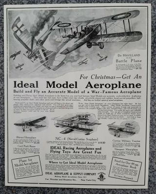 Vintage 1919 Ideal Model Aeroplane Airplane Seaplane 100 Year Old Advertisement