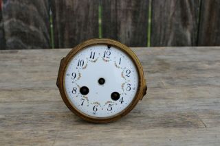 Antique French Mantle Clock Movement With Floral Decorative Porcelain Dial