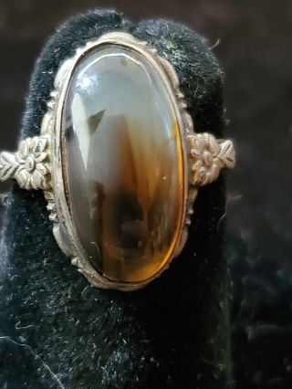 Antique Ostby & Barton Ob Sterling Banded Agate Ring Size 3.  75