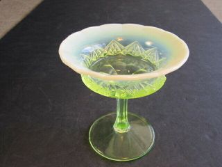 Antique Northwood Eapg Vaseline Opal Diamond Spearhead Pattern Jelly Compote