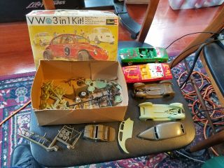Vintage Revell Vw 3 In 1 Model Kit Box W/ Various Parts From Other Models