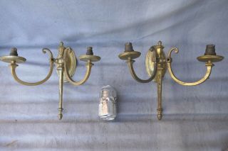 Vintage Pair Large Gilt Brass Twin Branch Wall Lights Mid Century Project Repair