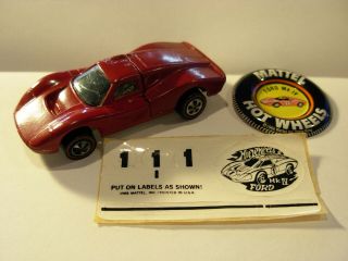 Hotwheels Redline Ford Mk Iv W/original Sticker Sheet & Badge