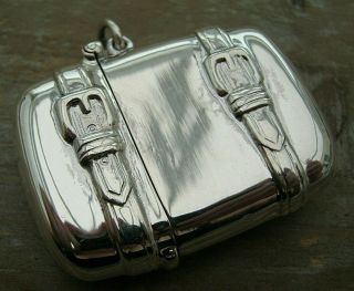 An English Hallmarked Sterling Silver Travelling Suitcase Vesta Case Match Safe