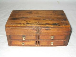 Antique Oak Watchmakers 4 Drawer Collectors Cabinet Work Box For Small Parts