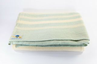 Vintage Onkaparinga Baby Blue And Cream Australian Made Pure Wool Blanket