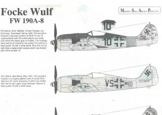 1:48 FW 190 A - 8 Focke Wulf German Fighter MSAP Decals Sheet 4810 2