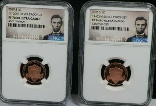 2015 S 1c Lincoln Cent 14 - Coin Silver Set Ngc Pf70 Rd Uc Set Of 2