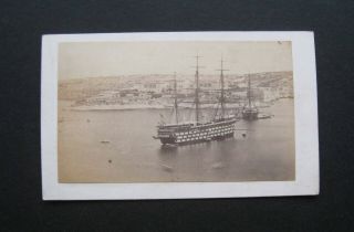 Cdv - Ship/boat - Hms Hibernia Royal Navy Flagship In Grand Harbour Malta