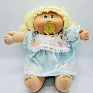 Vintage Cabbage Patch Kids Doll 1985 Blue Eyes Yellow Yarn Hair Pacifier 16 In