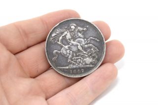 Antique Victorian C1887 Queen Victoria Crown Silver Coin 804