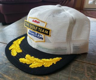Rare Vintage Harley Davidson Amf Golf Team Snap Back Hat Trucker Hat Mesh