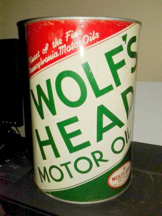 Vintage Metal Wolfs Head Motor Oil 5 Quart Can Empty