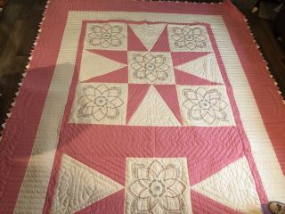Vintage Quilt 8 Point Star With Embroidery -