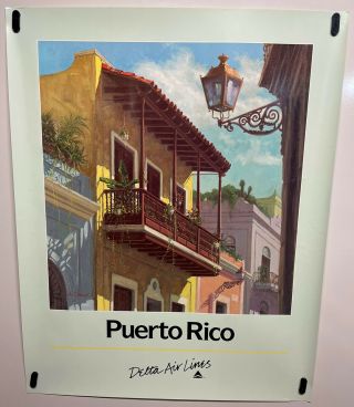 Vintage Travel Poster Delta Airlines Puerto Rico