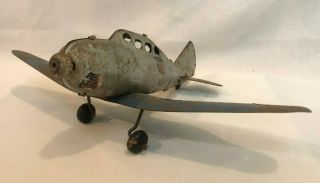 Vintage Marx P - 35 Pressed Steel Toy Airplane,  13.  5 Inch Wingspan W Wodden Wheels