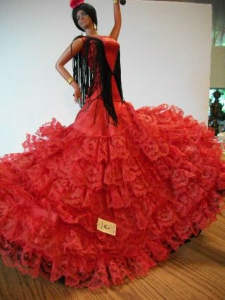 Vintage Marin Chiclana Doll 18 " Spanish Flamenco Doll Red Dress Tags