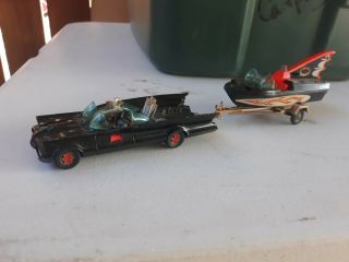 Vintage Corgi Batmobile W/boat Batman And Trailer Diecast Red Wheels