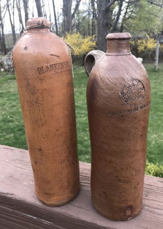 Antique German Clay Stoneware Mineral Water Bottles 2 Herzogthum Nassau Selters