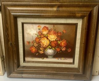 Vintage O’donohue Framed Oil Painting Flowers In Vase 1978