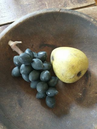 Antique Vintage Italian Alabaster Stone Fruit Pear And Rare Shape Black Grapes