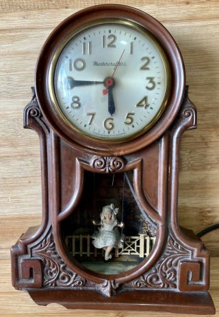 Mastercrafters Girl On A Swing Electric Lighted Vintage Clock - Runs & Swings