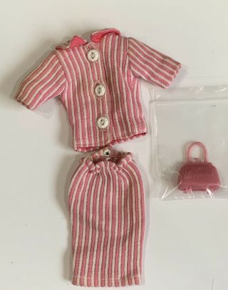 Vintage Miss Suzette By Uneeda Pink And White Striped Suit And Purse