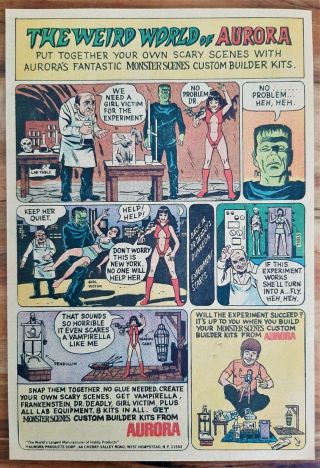 Vintage 1971 Aurora Monster Vampirella / Girl Victim Frankenstein Advertisement