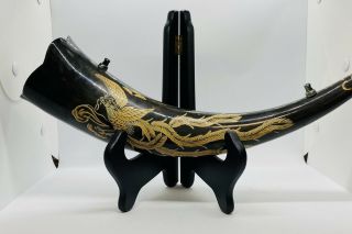 Buffalo Horn Scrimshaw Powder Horn