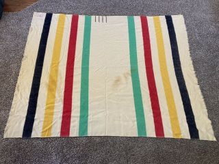 Vintage Hudson Bay 4 Point Striped Blanket - 100 Wool - 67 " X 81”