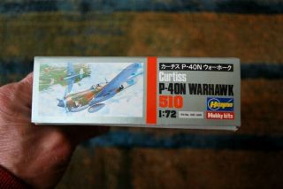 Hasegawa 510:500 P - 40N Curtiss Warhawk model aircraft kit,  1/72 scale,  complete 2