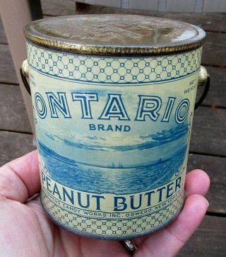 Antique Ca 1910 1 Poind Ontario Peanut Butter Tin Can With Children