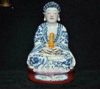 6.  8  Old Tibetan Buddhism Temple Blue&white Porcelain Shakyamuni Buddha Statue