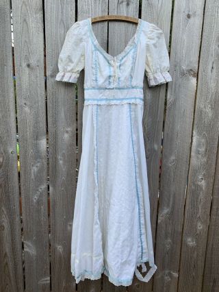 Vintage Gunne Sax Dress Corset Eyelet Lace Cottagecore Midi Dress 25” Waist