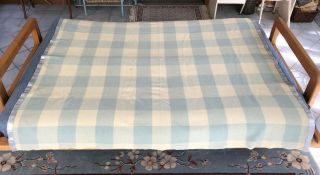 Vintage Pendleton Blue Cream Check Wool Camp Blanket 72 " X 64 " W/ Satin Binding