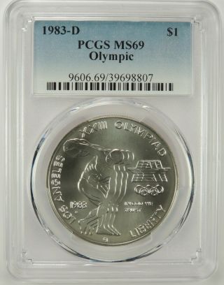 1983 - D $1 Olympic Silver Commemorative Dollar Pcgs Ms69 39698807 - Gem Bu
